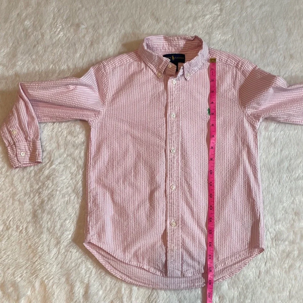 Ralph Lauren Boys Pink White Seersucker Striped Button Down Shirt Size 6 Preppy